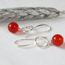 Load image into Gallery viewer, Carnelian Mini Hoop Silver Earrings