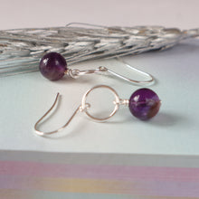 Load image into Gallery viewer, Amethyst Silver Mini Hoop Earrings
