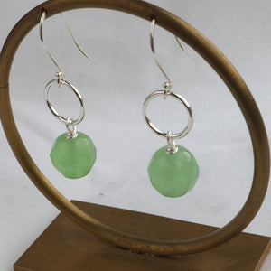 Silver Mini Hoops with Green Quartz