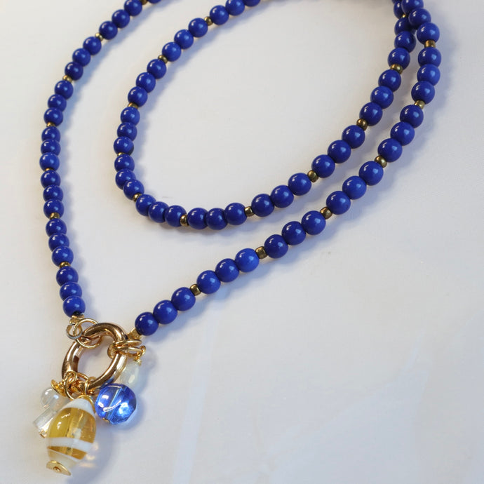 Blue Beaded Charm Necklace