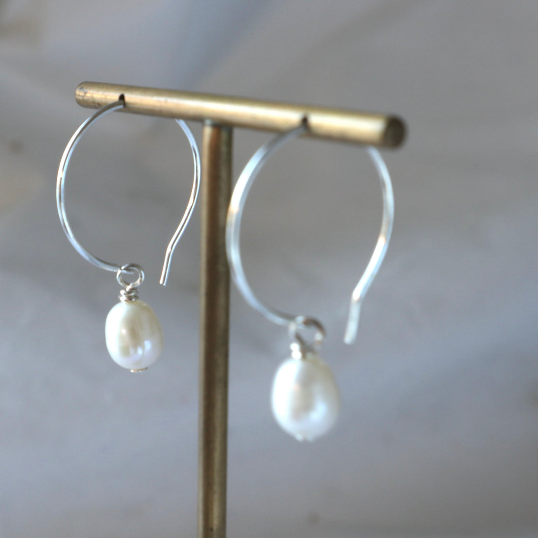 Sterling Pearl Hoop Earrings