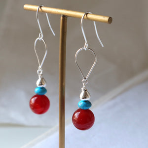 Carnelian silver teardrop earrings