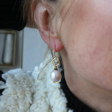 Load image into Gallery viewer, Pearl with Gold accent earrings