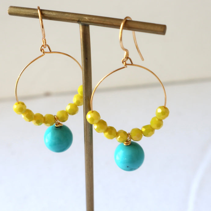 Yellow Turquoise Hoop Earrings
