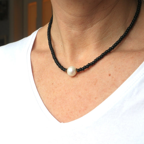 Pearl & Black Beaded Necklace