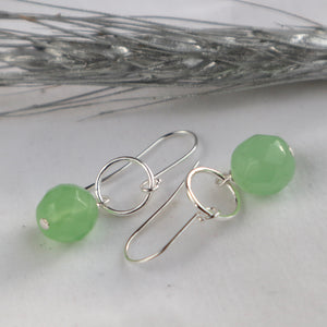 Silver Mini Hoops with Green Quartz