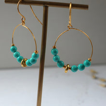 Load image into Gallery viewer, Turquoise gold hoop earrings feature yellow