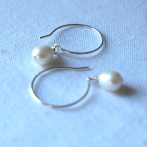 Sterling Pearl Hoop Earrings