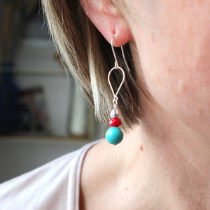 Teardrop Coral Silver Earrings