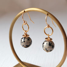 Load image into Gallery viewer, Gold earrings with a Dalmatian jasper gemstone 