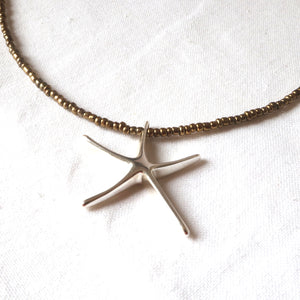 Beaded silver starfish pendant