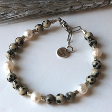 Load image into Gallery viewer, Silver Dalmatian Jasper gemstone handmade bracelet 