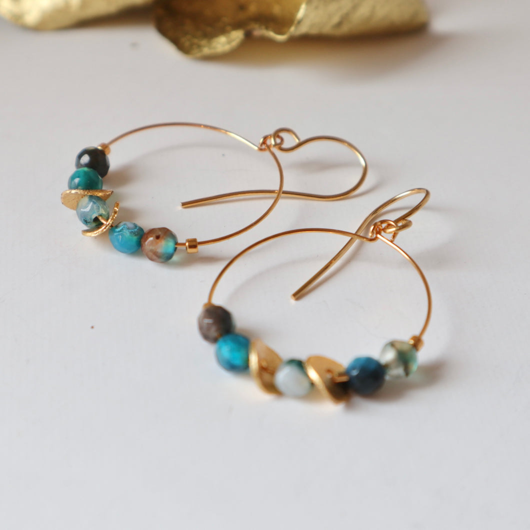 Blue Agate gold hoops