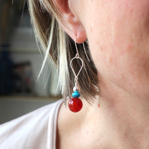 Carnelian silver teardrop earrings