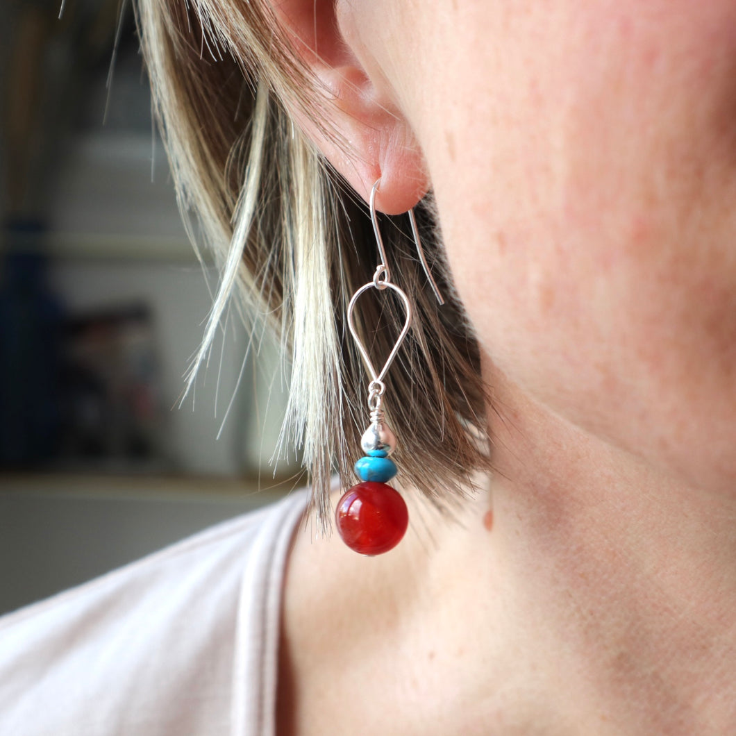 Carnelian silver teardrop earrings