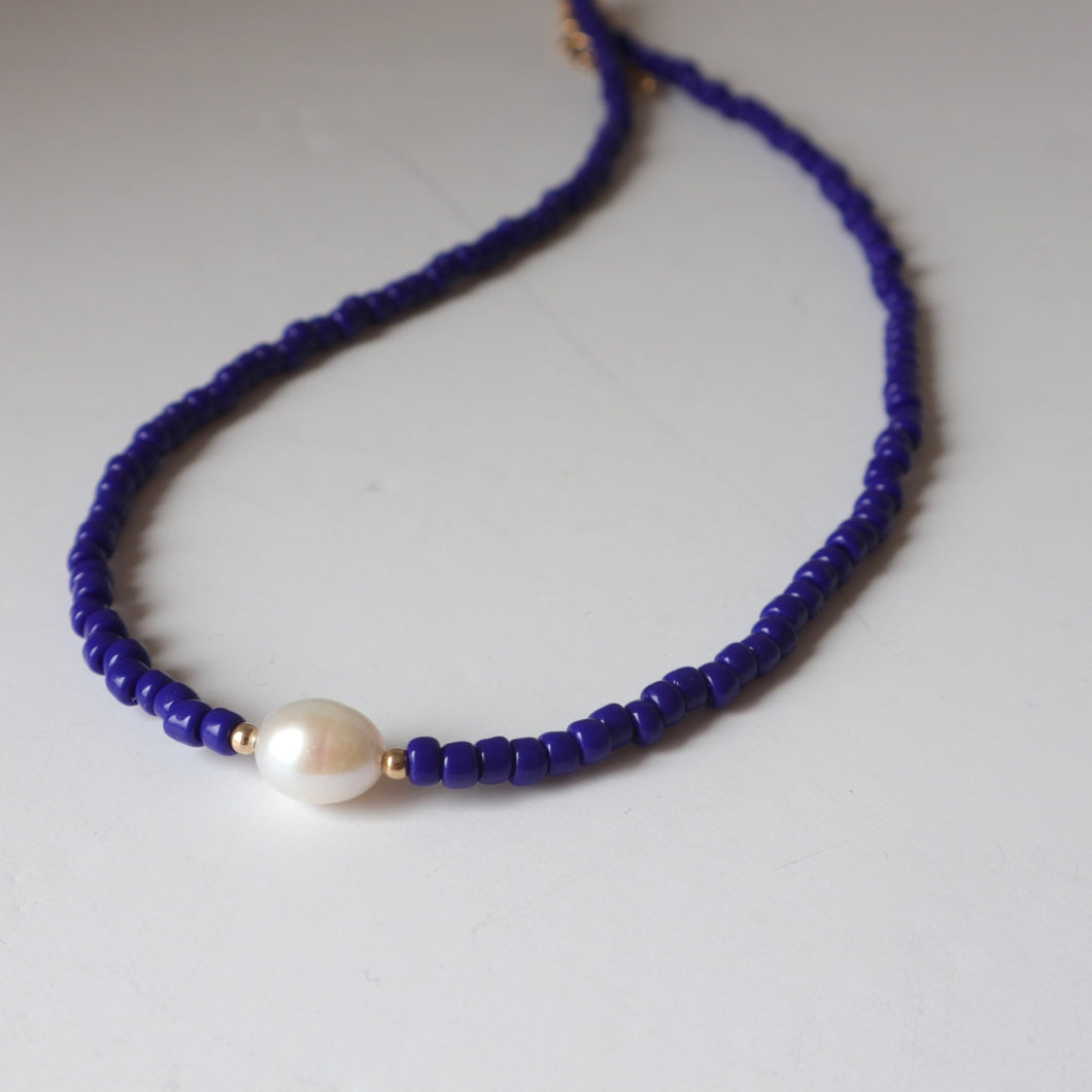 Blue Beaded Pearl Necklace