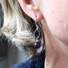 Load image into Gallery viewer, Amethyst earrings on a model