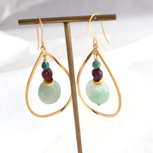 Load image into Gallery viewer, Green garnet turquoise earrings with gold hoop