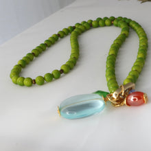 Load image into Gallery viewer, Green Beaded Charm Necklace