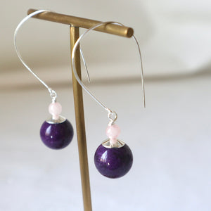 Purple duo silver gemstone earrings