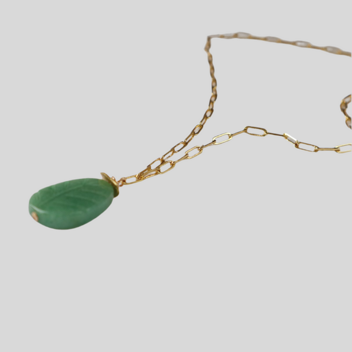 Green Aventurine Carved leaf  Pendant
