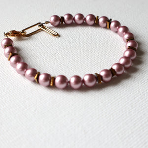 Pink pearl bridal and bridesmaid bracelet 
