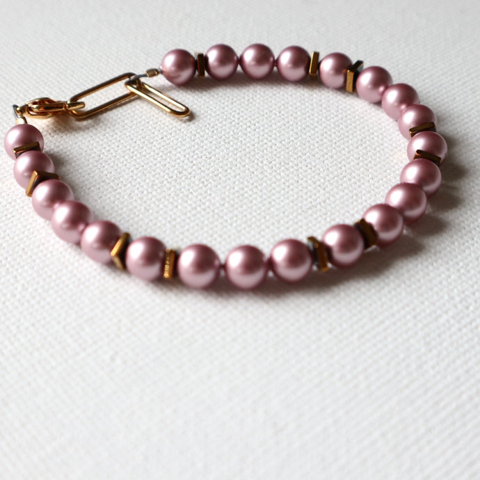 Pink pearl bridal and bridesmaid bracelet 