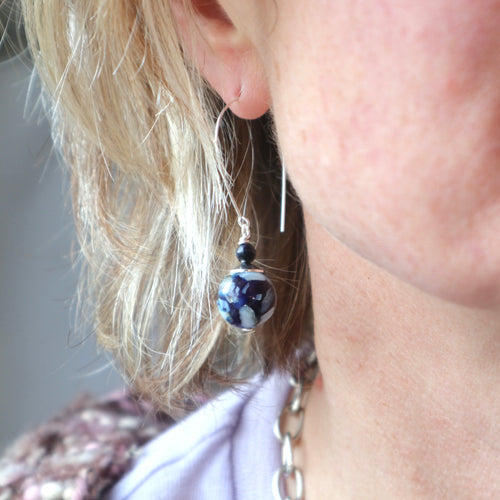 Navy Mother of pearl Silver Earrings