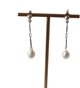 Silver Link Chain pearl earrings