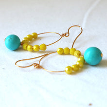 Load image into Gallery viewer, Yellow Turquoise Hoop Earrings