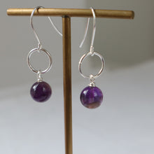 Load image into Gallery viewer, Amethyst Silver Mini Hoop Earrings