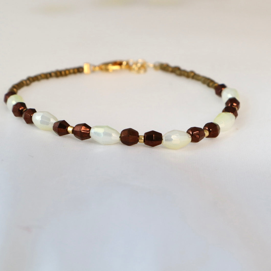Cream and Bronze Crystal Bracelet