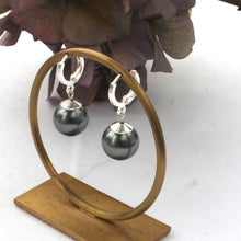 Load image into Gallery viewer, Grey Pearl Huggie Earrings