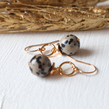 Load image into Gallery viewer, Dalmatian Jasper Gold Earrings