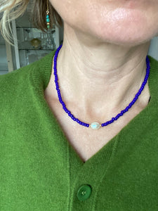 Blue Beaded Pearl Necklace
