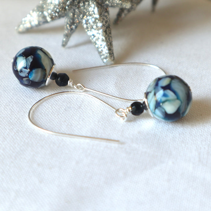 Navy Mother of pearl Silver Earrings