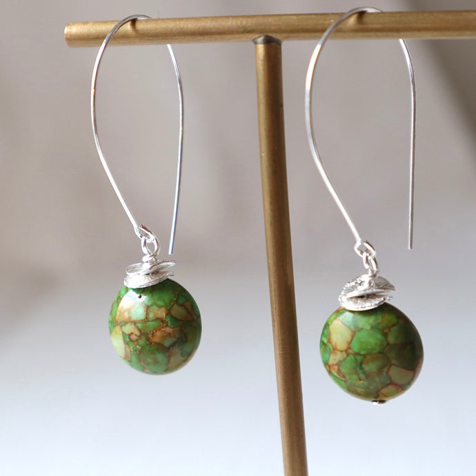 Silver mosaic green gemstone Irish handmade earrings 