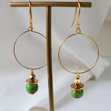 Load image into Gallery viewer, Large Gold Green Mosaic Hoops