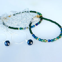 Load image into Gallery viewer, Navy Crystal Silver Hoop Earrings