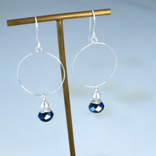 Load image into Gallery viewer, Navy Crystal Silver Hoop Earrings
