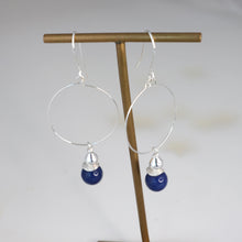 Load image into Gallery viewer, Lapis Lazuli Silver Hoop Earrings