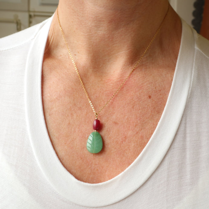 Carved Aventurine Leaf Pendant