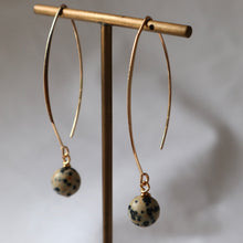Load image into Gallery viewer, Dalmatian Jasper long gold earrings
