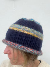 Load image into Gallery viewer, Handknit Navy Stripe Beanie