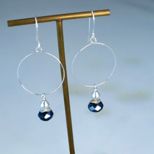 Load image into Gallery viewer, Navy Crystal Silver Hoop Earrings