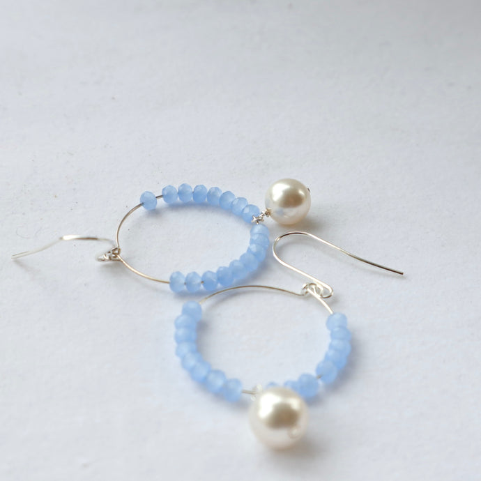 Delicate Blue crystal Pearl Hoop Earrings
