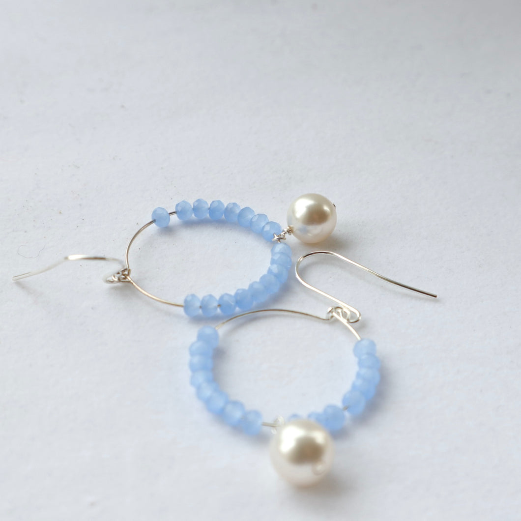 Delicate Blue crystal Pearl Hoop Earrings