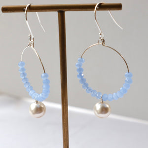 Delicate Blue crystal Pearl Hoop Earrings
