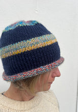 Load image into Gallery viewer, Handknit Navy Stripe Beanie