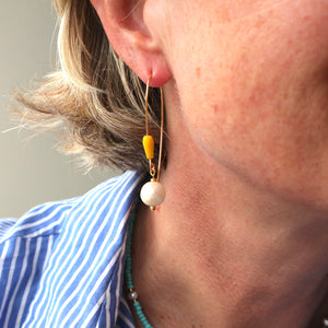 Yellow and Pearl Earrings